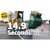 Heavy machinery dumping green container with FCP watermark overlay at outdoor event