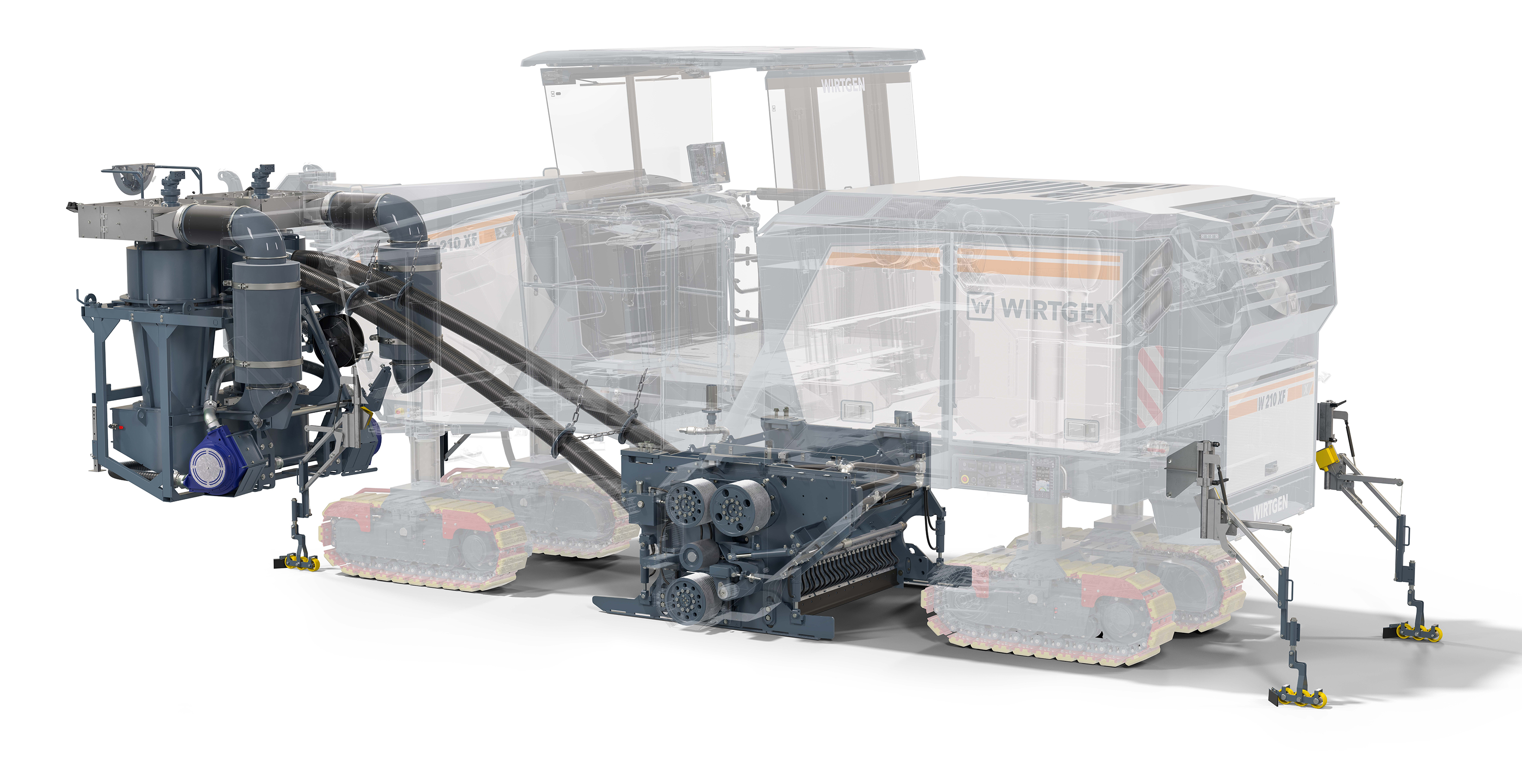Wirtgen asphalt paver with tracked undercarriage and hopper system for road construction