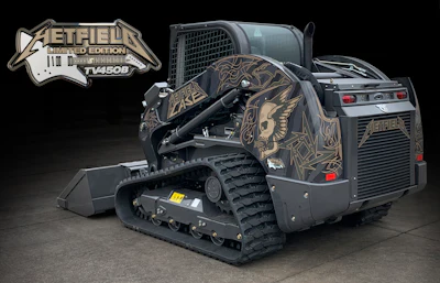 Metfield Limited Edition TV450B tracked skid-steer loader with gold dragon artwork and custom design
