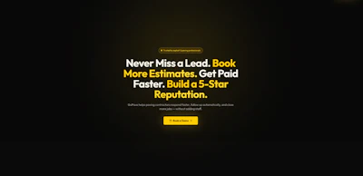 Landing page promoting lead generation and business reputation services with yellow call-to-action button