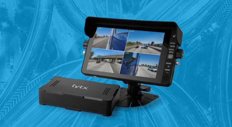 LIVTX vehicle camera monitoring system with multi-view display screen and black control unit on blue background